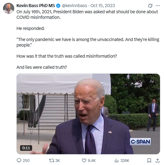 Tweet screenshot -- Oct 15, 2023