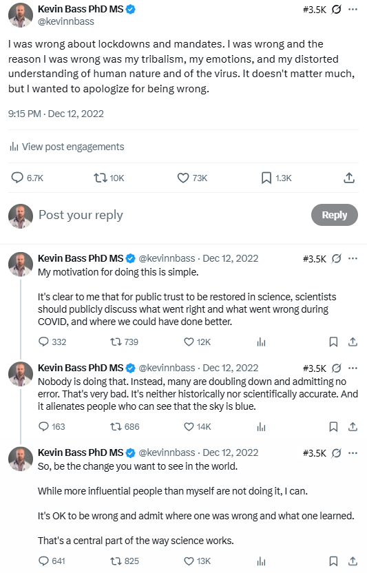 Tweet screenshot — Apology thread: lockdowns & mandates (Dec 13, 2022)